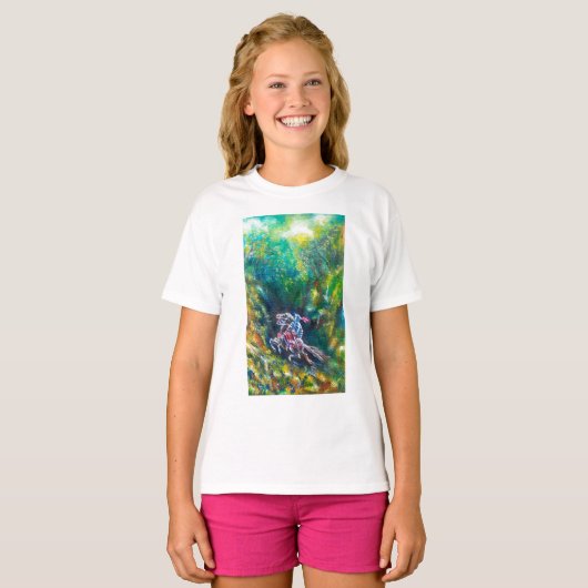 T-SHIRT KNIGHT LANCELOT, CHEVAL EN FORÊT VERTE (Devant entier)