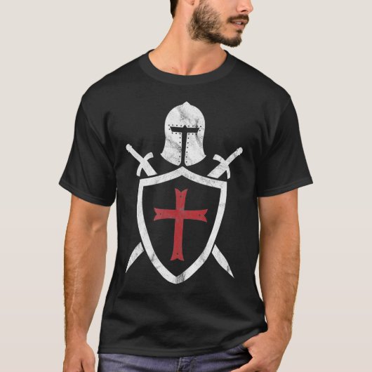 T-shirt Knights Templar Helmet Cross and Sword Medieval (Devant)