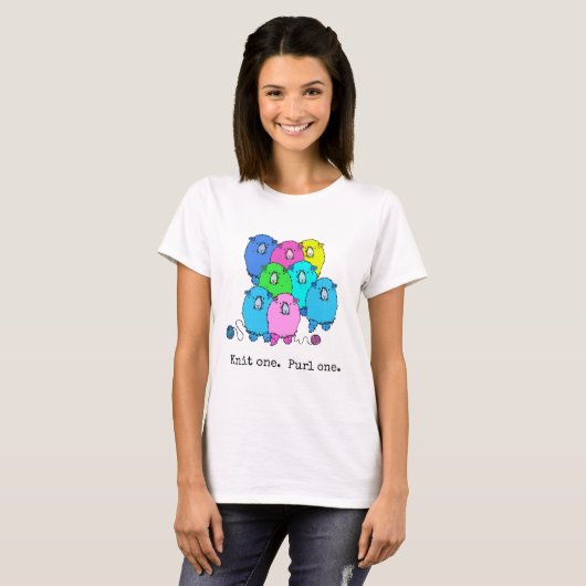 T-shirt Knit one Purl one. Un troupeau de moutons. Personn (Devant entier)