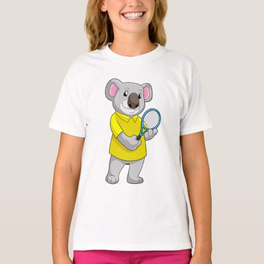T-shirt Koala à Tennis avec raquette de tennis (Devant)