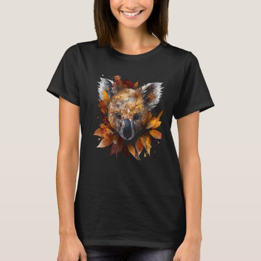 T-shirt Koala Autumn Leaves Colourful Artwork  Animal Koal (Devant)