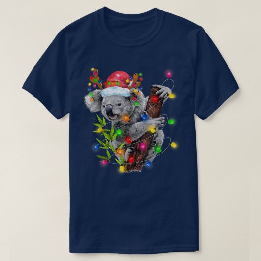 T-shirt Koala Christmas Lights Funky Santa Hat Joyeux Chri (Design devant)