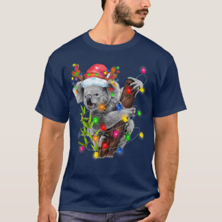 T-shirt Koala Christmas Lights Funky Santa Hat Joyeux Chri