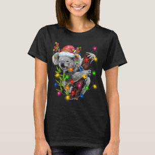 T-shirt Koala Christmas Lights Funky Santa Hat Joyeux Chri