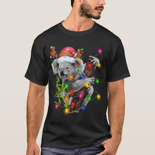 T-shirt Koala Christmas Lights Funky Santa Hat Joyeux Chri (Devant)