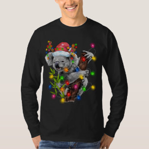 T-shirt Koala Christmas Lights Funky Santa Hat Joyeux Chri