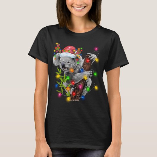 T-shirt Koala Christmas Lights Funky Santa Hat Joyeux Chri (Devant)