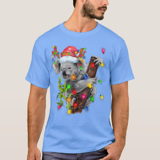 T-shirt Koala Christmas Lights Funny Santa Hat Merry Chris