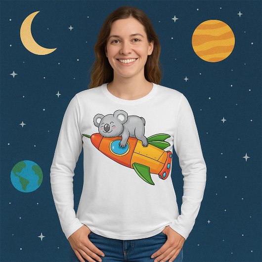 T-shirt Koala dormant sur une fusée colorée