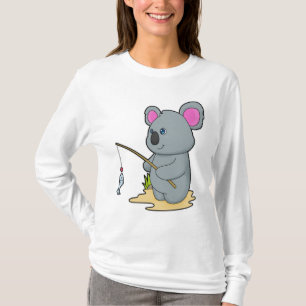 T-shirt Koala en Fisher avec la canne à pêche et le poisso