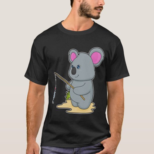 T-shirt Koala en Fisher avec la canne à pêche et le poisso (Devant)
