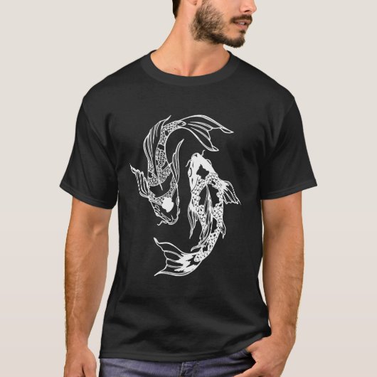 T-shirt Koi Carp In Feng Shui Illustrative Design White (Devant)