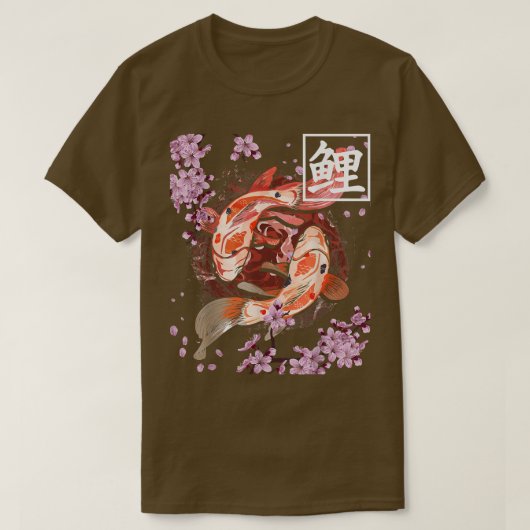 T-shirt Koi Carp Poisson Japonais Sakura Cerry Blossom pou (Design devant)
