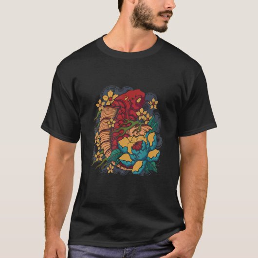 T-shirt Koi Fish Japanese Street wear with Lotus Flowers (Devant)