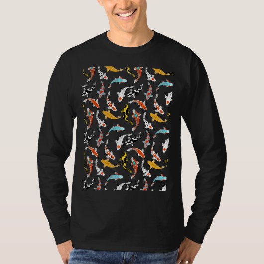 T-shirt Koi Fish Motif sans couture Blue Navy Arrière - pl (Devant)