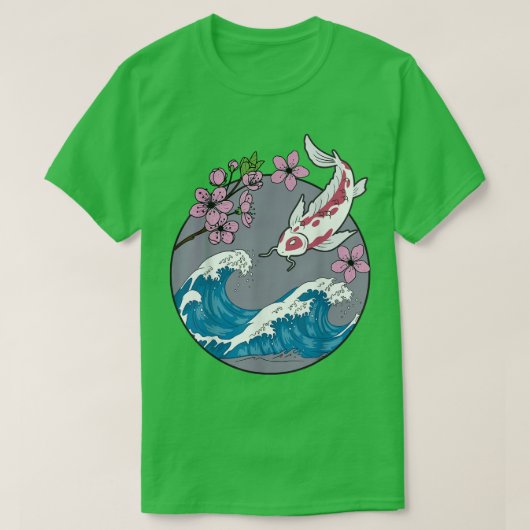 T-shirt Koi Fish Sakura Cherry Blossom Retro Japonais (Design devant)