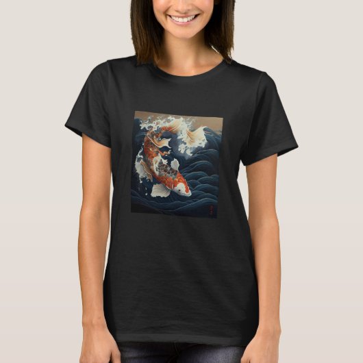 T-shirt Koi fish swimming in the great wave Japanese (Devant)