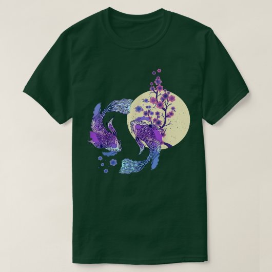 T-shirt Koi Japonais Koi Carp Pleine lune Yin Yang Cherry (Design devant)