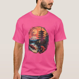 T-shirt Koi Japonais Koi Carp Poisson Pagode Temple Japona