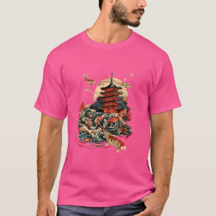 T-shirt Koi Pagoda Temple Asiatique Carpe Koi Poisson Japo