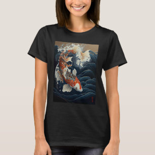 T-shirt Koi poisson nageant dans la grande vague japonaise