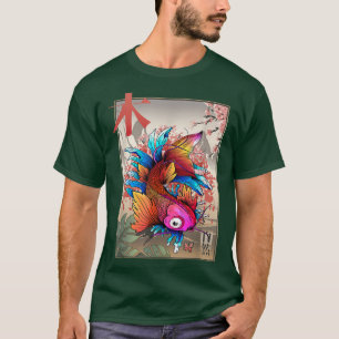 T-shirt Koi Poisson Sakura Arbre Fuji Fleur de cerisier de
