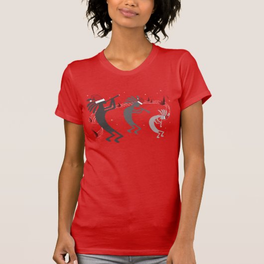 T-shirt Kokopelli Christmas Ladies Red (Devant)