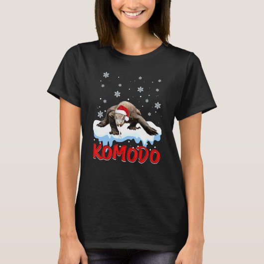 T-shirt Komodo Dragon Santa Chapeau Noël En Neige (Devant)