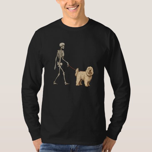 T-shirt Komondor Skeleton Dog Walking Halloween Dog (Devant)
