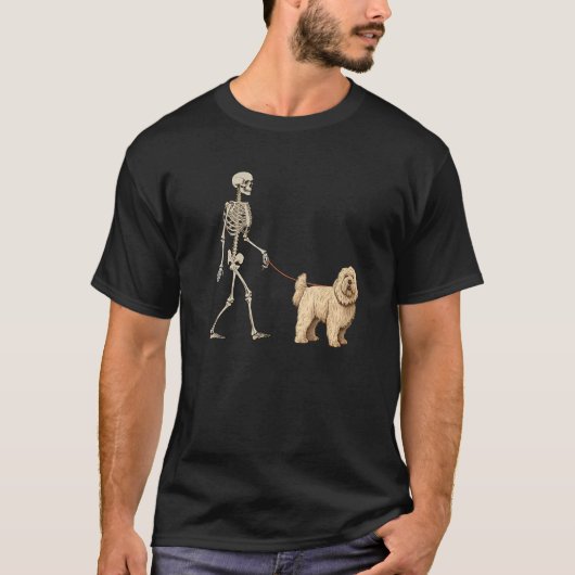 T-shirt Komondor Skeleton Dog Walking Halloween Dog (Devant)