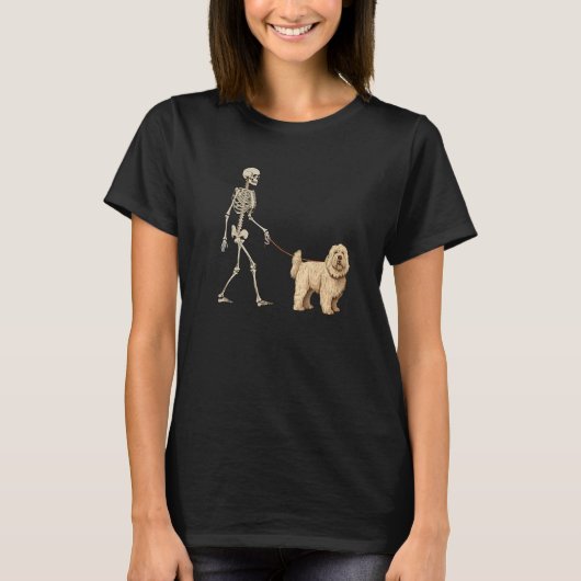 T-shirt Komondor Skeleton Dog Walking Halloween Dog (Devant)