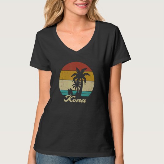 T-shirt Kona Hawaii Palm Tree Hawaii Surf Planche Retro Vi (Devant)