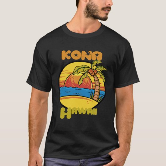 T-shirt Kona Sunset Vacation Hawaii Palm trees Ocean (Devant)
