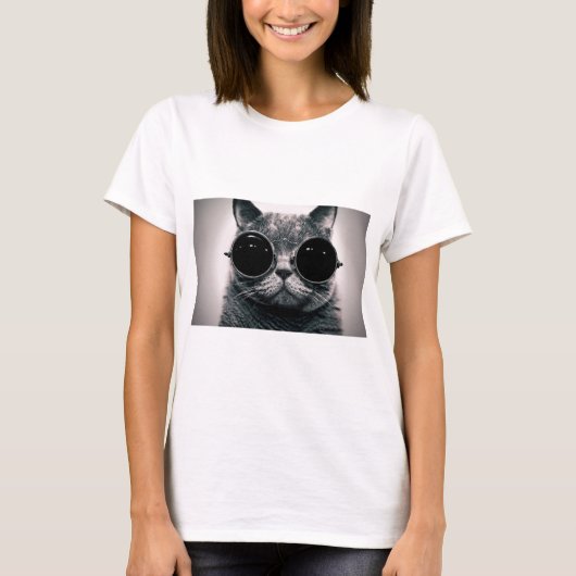 T-shirt kool frais KAT de chat avec des nuances (Devant)