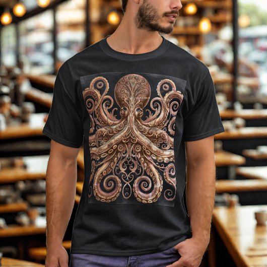 T-shirt Kraken Steampunk Octopus Ornate Gold et Noir
