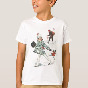 T-shirt Krampus poursuivant une petite fille avec une poup