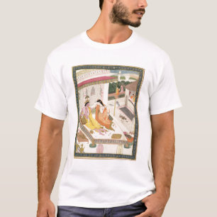 T-shirt Krishna et Radha sur un lit dans un palais de