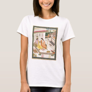 T-shirt Krishna et Radha sur un lit dans un palais mogul,