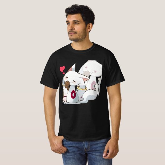 T-shirt Kyubey avec poisson à manger (Devant entier)