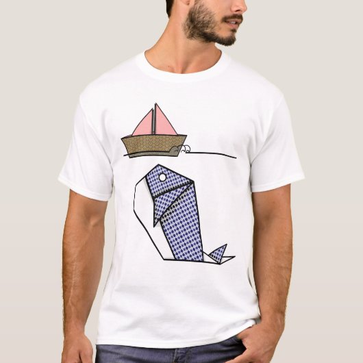 T-shirt La baleine d'Origami sous le bateau en papier (Devant)