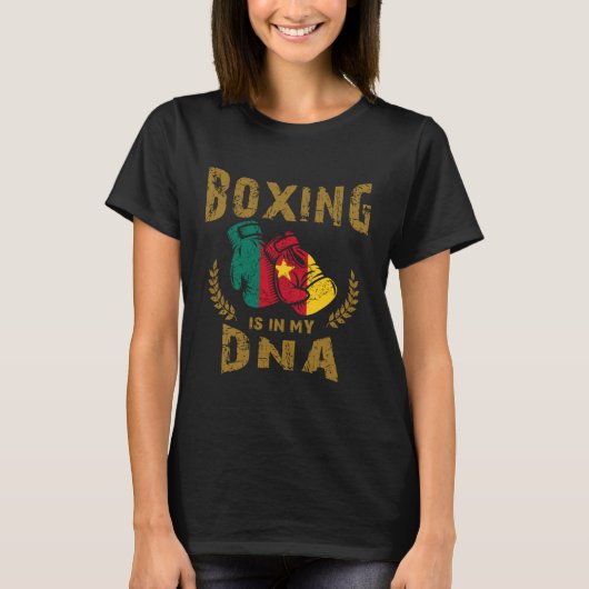T-shirt La boxe est dans mon D N A Cameroun Drapeau Gants  (Devant)