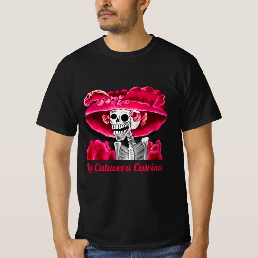 T-shirt La Calavera Catrina en Bonnet rouge (Devant)