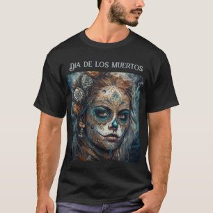 T-shirt La Catrina Bleue Dia de los Muertos Crâne de Sucre