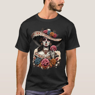 T-shirt La Catrina crâne coloré mexicain Dia De Los hommes