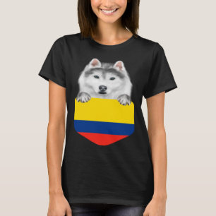 T-shirt La Colombie Drapeau Chien Sibérien Husky À Poche
