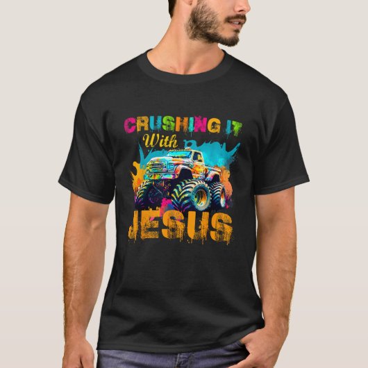 T-shirt La Croiser Avec Jésus Christian Monster Camion Col (Devant)