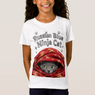 T-Shirt La Furtive et Empesée : Chat Ninja Bleu Russe