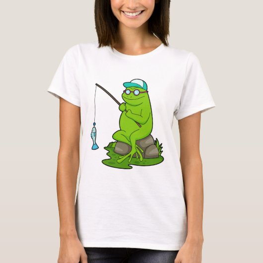 T-shirt La grenouille comme pêcheur avec la canne à pêche  (Devant)