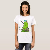 T-shirt La grenouille comme pêcheur avec la canne à pêche  (Devant entier)