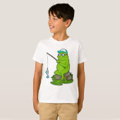 T-shirt La grenouille comme pêcheur avec la canne à pêche (Devant entier)